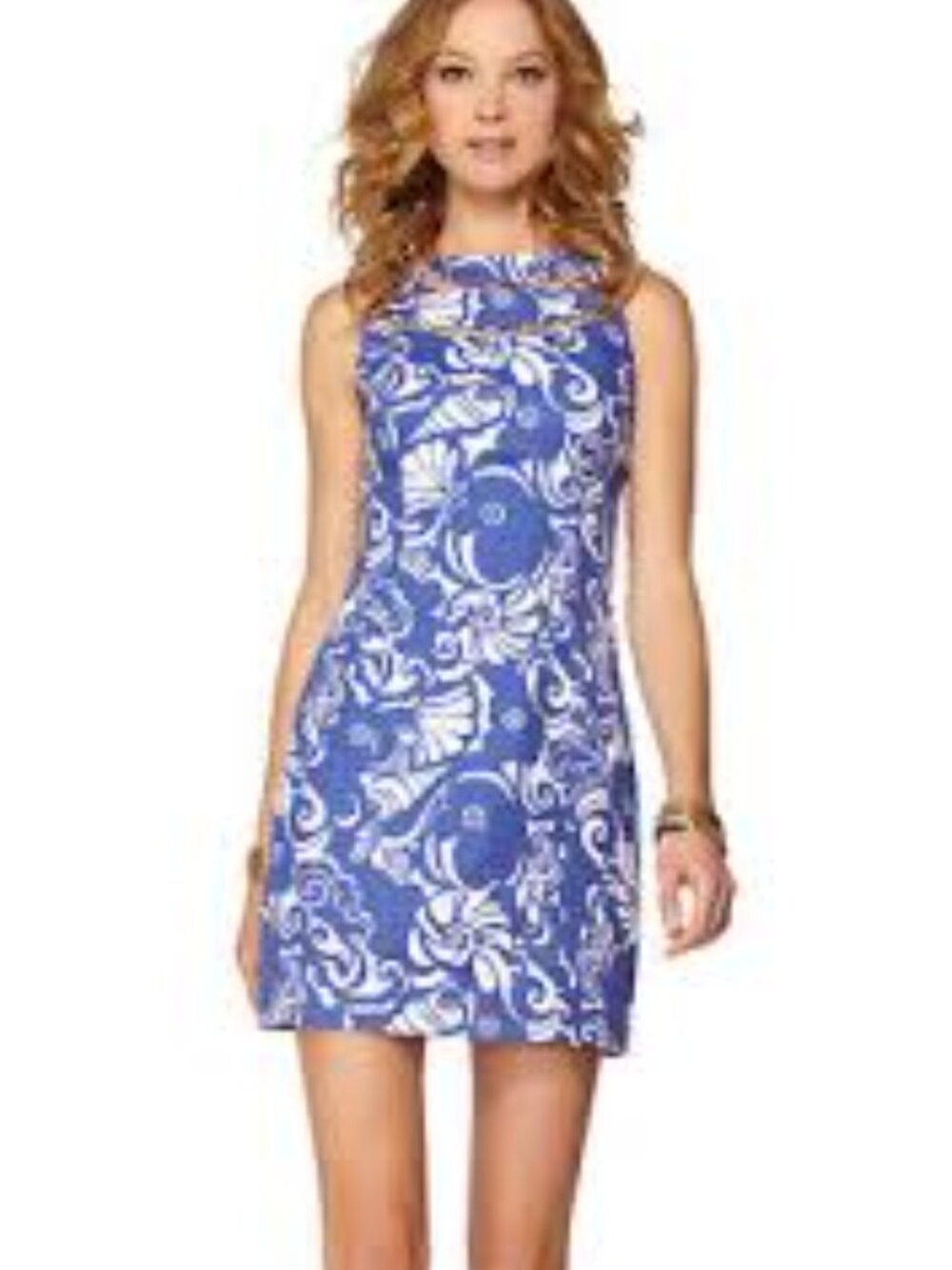 Lilly Pulitzer Lindy Shift Spectrum Blue Tide Pools Beaded Dress ** Size 8
